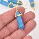 1 Blue Stone Charm, Gemstone Point Pendant, gold trim, 1.5", chs8115