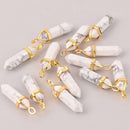 1 White Howlite Charm, Gemstone Point Pendant, gold trim, 1.5", chs8116