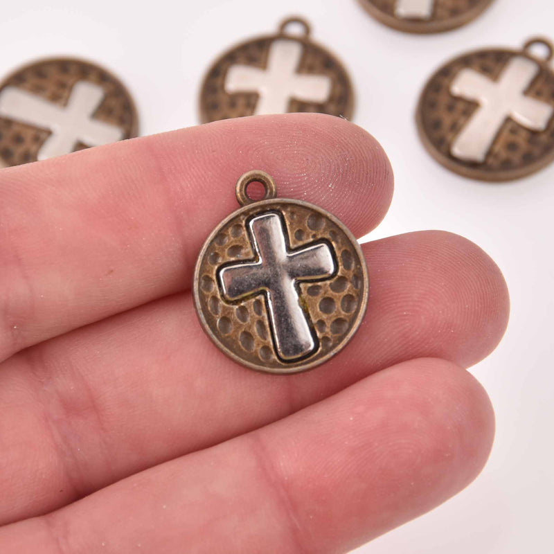 4 Cross Charms, bronze and silver, chs8143