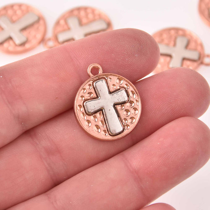 4 Cross Charms, rose gold and silver, chs8144