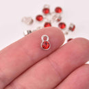 Ruby Red Drop Charms 6mm Silver and Rhinestone Crystal Dot Charms chs8228