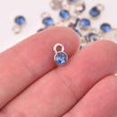 Blue Drop Charms 6mm Silver and Rhinestone Crystal Dot Charms chs8233