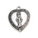 Heart Saint Charms, Silver, Virgin Mary Rosary, 22mm, chs8292