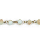 1 yard Pale Blue and Tan Crystal Rosary Chain, bronze wire, 6mm matte rondelle faceted crystal beads, fch0688a