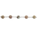 3 feet (1 yard) AQUA TERRA JASPER Gemstone Rosary Chain, double wrap silver links, 8mm round natural gemstone beads, fch0696a