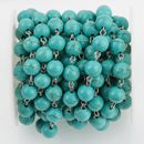 11 feet TURQUOISE BLUE Howlite Rosary Chain, silver wire links, 10mm round stone bead chain, fch0697b