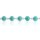 11 feet TURQUOISE BLUE Howlite Rosary Chain, silver wire links, 10mm round stone bead chain, fch0697b