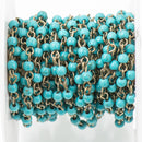 1 yard TURQUOISE BLUE Howlite Rosary Chain, Howlite Bead Chain, bronze, 4mm round stone beads, bulk on spool, fch0708a