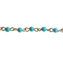 1 yard TURQUOISE BLUE Howlite Rosary Chain, Howlite Bead Chain, bronze, 4mm round stone beads, bulk on spool, fch0708a