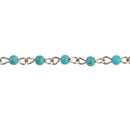 1 yard TURQUOISE BLUE Howlite Rosary Chain, Howlite Bead Chain, SILVER, 4mm round stone beads, bulk on spool, fch0714a