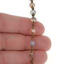 13 feet (4.33 yards) Crystal Rondelle Rosary Chain, golden shadow and opal crystals, bronze wire, 6mm faceted rondelle glass beads, fch0721b