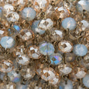3 feet (1 yard) Crystal Rondelle Rosary Chain, golden shadow and opal crystals, bronze wire, 8mm faceted rondelle glass beads, fch0727a