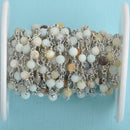 13 feet MATTE AMAZONITE GEMSTONE Rosary Chain, silver, 4mm round gemstone beads, fch0772b