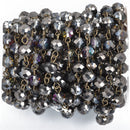 13 feet Smoky Grey AB Crystal Rondelle Rosary Chain, Bronze, 8mm faceted rondelle glass beads, fch0849b