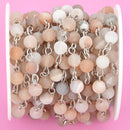 13 feet BEIGE DRUZY Quartz Rosary Chain, SILVER, 6mm Matte round gemstone beads, fch0927b