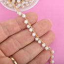 1 yard WHITE Crystal Bead Chain, bright gold wire loops, 4mm Rondelle Charm Dangles fch0936a