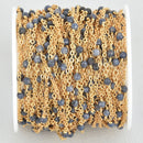 1 yard GOLD 22k Plated SAPPHIRE Chain 3mm BLUE Gemstone Satellite Cable Chain, Bead Chain, fch1068a