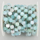 13 feet 8mm Robins Egg BLUE AGATE Rosary Chain, BRONZE wire, fch1085b