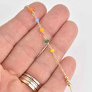 1 yard 3mm Bead Chain, Gold and Multicolor Crystals, fch1197a