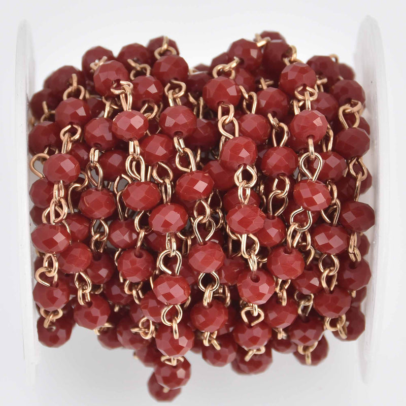 1 yard Maroon Red Crystal Rosary Chain, gold, 6mm rondelle faceted beads, fch1252a