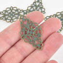 4 Bronze Filigree Connector Charm Pendants, Green Verdigris Patina, 1-7/8" long, fil0107