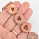 2 Peach Druzy Beads, Natural Quartz, Cross Section of Stalactite, 20mm to 22mm gem0452