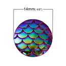 14mm MERMAID FISH Scale Cabochons, Round Resin Metallic, Mixed AB iridescent, 50 pieces, cab0468b