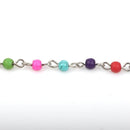 1 yard Rainbow Howlite Rosary Chain, silver, 4mm round stone beads fch0409a