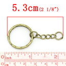 30 Bronze Key Rings with Chain, for adding your own charms, beads, 1" diameter fin0555