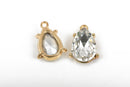 2 Rhinestone Teardrop Drop Charm Pendants, gold bezel setting, faceted crystal glass, 3/4" long chg0425