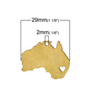 10 AUSTRALIA MAP Charms, Gold Plated Australian Continent Pendants, Sydney Heart Cutout, 29x23mm, chg0418