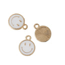 5 HAPPY FACE Charms or Pendants, Gold Plated with enamel, 5/8" chg0429