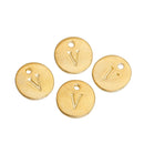 10 Letter V Alphabet Charms Gold Plated Monogram, double sided round disc letter charms, dot charms, 12mm, (1/2") chg0470