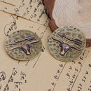 2 LONGHORN and ARROW Round Pendant Charms, BULL Cow Antique Bronze and Copper Metal with Rhinestone Crystals, 42mm (1-5/8" round), chb0464
