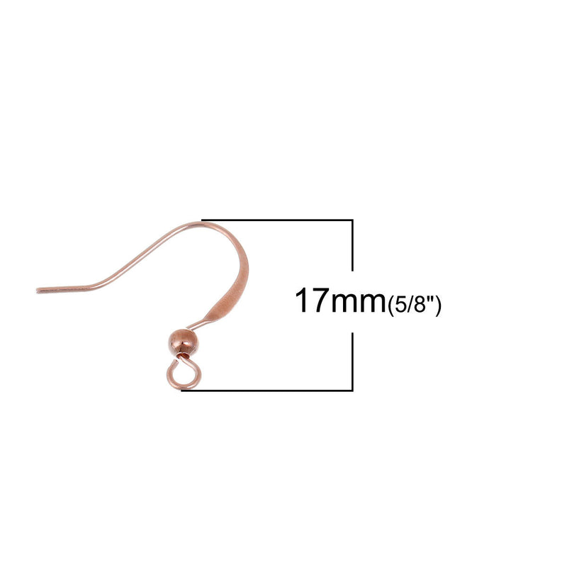 50 Bright ROSE GOLD French Hook Earrings Ear Wires, flattened modern style, ball and eye, (25 pairs) fin0657b