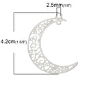 5 Filigree Crescent Moon Pendants, Bright Silver Plated Metal, Crescent Moon Charms, 1-5/8" long chs2686