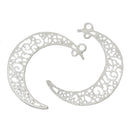 5 Filigree Crescent Moon Pendants, Bright Silver Plated Metal, Crescent Moon Charms, 1-5/8" long chs2686
