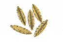 10 Gold FEATHER Charms, GOLD oxidized metal charms, gold feather pendants, 41x12mm, 1-5/8" long chg0580