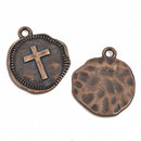 10 Copper Coin Relic Charm Pendants, Cross with wax seal, round coin charms, 22x19mm, chc0080