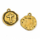 10 Gold Coin Relic Charm Pendants, Cross with wax seal, round coin charms, 22x19mm, chg0588