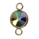 2 GOLD Stainless Steel Rhinestone Connector Link Charms, RAINBOW Ab Crystal in Center, 17x10mm, chg0543
