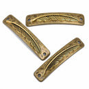 5 FEATHER Bracelet Connector Links, bronze base with gold feather, curved bracelet charms, 48x10mm, chb0500
