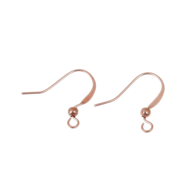 50 Bright ROSE GOLD French Hook Earrings Ear Wires, flattened modern style, ball and eye, (25 pairs) fin0657b