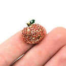 2 PUMPKIN Jack O Lantern Charm Pendants, Gold Plated Metal, Orange Rhinestone Crystals, Halloween 19x19mm  chg0346