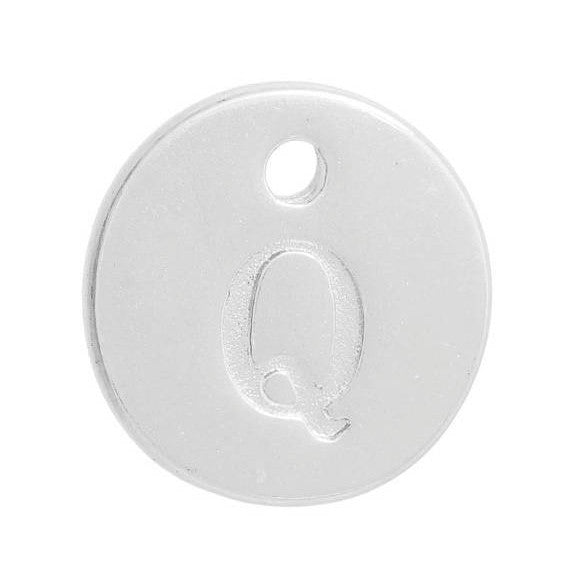 10 Letter Q Alphabet Charms Silver Plated Monogram, double sided round disc letter charms, dot charms, 12mm, (1/2") chs2562