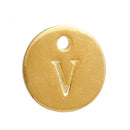 10 Letter V Alphabet Charms Gold Plated Monogram, double sided round disc letter charms, dot charms, 12mm, (1/2") chg0470