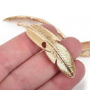 5 FEATHER Bracelet Connector Links, LIGHT Gold metal charms, curved bracelet charms, 57x15mm, 2-1/4" long chg0452