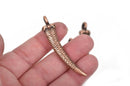 4 Large HORN or CLAW Tusk Charm Pendants, copper oxidized, 60mm long, 2-3/8" chc0063
