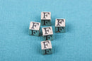 Alphabet LETTER F Sterling Silver Alphabet Block Bead, Square Cube, 4.5mm, pms0361