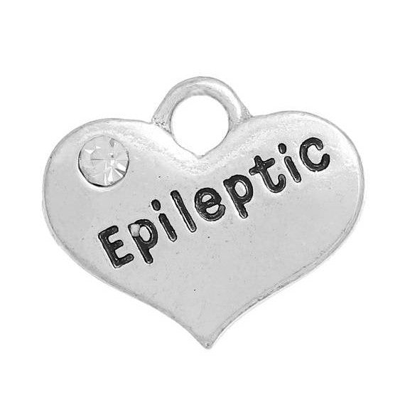 1 Antique Silver Rhinestone "Epileptic" Heart Charm Pendant 16x14mm  chs2706